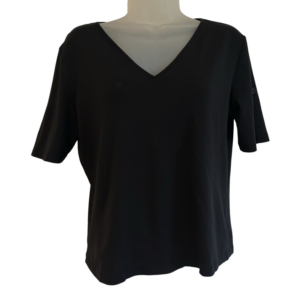 Lauren Ralph Lauren V-Neck Shirt Sz L Black Roll Tab Short Sleeve Minimalist